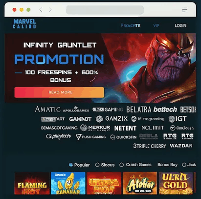 Marvel Casino Spieleoberfläche mit beliebten Slot-Maschinen